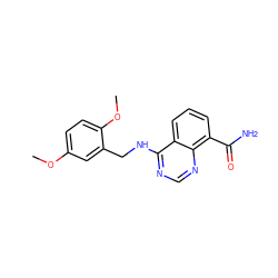 COc1ccc(OC)c(CNc2ncnc3c(C(N)=O)cccc23)c1 ZINC000114344098