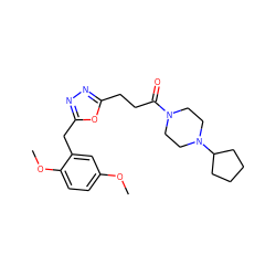 COc1ccc(OC)c(Cc2nnc(CCC(=O)N3CCN(C4CCCC4)CC3)o2)c1 ZINC000023338492