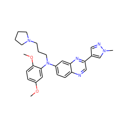 COc1ccc(OC)c(N(CCCN2CCCC2)c2ccc3ncc(-c4cnn(C)c4)nc3c2)c1 ZINC000204159766