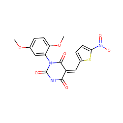 COc1ccc(OC)c(N2C(=O)NC(=O)/C(=C/c3ccc([N+](=O)[O-])s3)C2=O)c1 ZINC000008919171