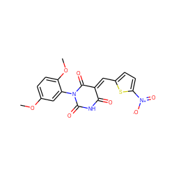 COc1ccc(OC)c(N2C(=O)NC(=O)/C(=C\c3ccc([N+](=O)[O-])s3)C2=O)c1 ZINC000002290012