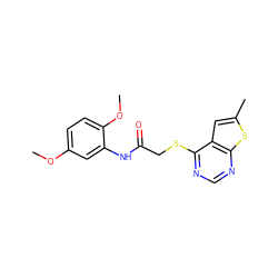 COc1ccc(OC)c(NC(=O)CSc2ncnc3sc(C)cc23)c1 ZINC000004488374