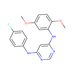 COc1ccc(OC)c(Nc2cc(Nc3ccc(F)cc3)ncn2)c1 ZINC000243295485