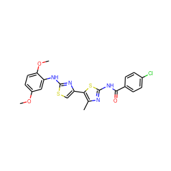 COc1ccc(OC)c(Nc2nc(-c3sc(NC(=O)c4ccc(Cl)cc4)nc3C)cs2)c1 ZINC000029051562