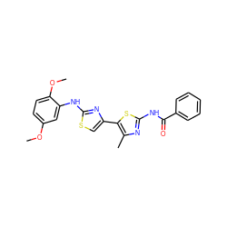 COc1ccc(OC)c(Nc2nc(-c3sc(NC(=O)c4ccccc4)nc3C)cs2)c1 ZINC000000888768