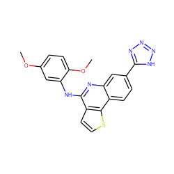 COc1ccc(OC)c(Nc2nc3cc(-c4nnn[nH]4)ccc3c3sccc23)c1 ZINC000167709931