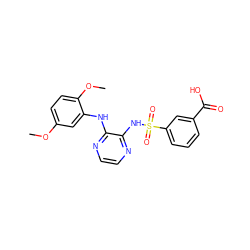 COc1ccc(OC)c(Nc2nccnc2NS(=O)(=O)c2cccc(C(=O)O)c2)c1 ZINC000299825237