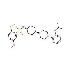 COc1ccc(OC)c(S(=O)(=O)N[C@H]2CC[C@H](N3CCN(c4ccccc4OC(C)C)CC3)CC2)c1 ZINC000101091513