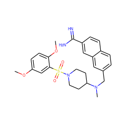 COc1ccc(OC)c(S(=O)(=O)N2CCC(N(C)Cc3ccc4ccc(C(=N)N)cc4c3)CC2)c1 ZINC000028714214