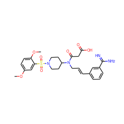 COc1ccc(OC)c(S(=O)(=O)N2CCC(N(C/C=C/c3cccc(C(=N)N)c3)C(=O)CC(=O)O)CC2)c1 ZINC000028714220