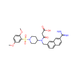 COc1ccc(OC)c(S(=O)(=O)N2CCC(N(Cc3ccc4ccc(C(=N)N)cc4c3)C(=O)CC(=O)O)CC2)c1 ZINC000028714218