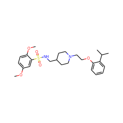 COc1ccc(OC)c(S(=O)(=O)NCC2CCN(CCOc3ccccc3C(C)C)CC2)c1 ZINC000095576172