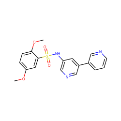 COc1ccc(OC)c(S(=O)(=O)Nc2cncc(-c3cccnc3)c2)c1 ZINC000221575699