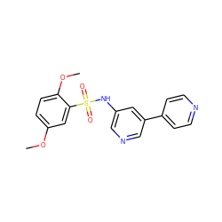 COc1ccc(OC)c(S(=O)(=O)Nc2cncc(-c3ccncc3)c2)c1 ZINC000221583290