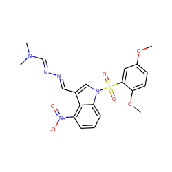 COc1ccc(OC)c(S(=O)(=O)n2cc(/C=N/N=C/N(C)C)c3c([N+](=O)[O-])cccc32)c1 ZINC000299858075