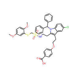 COc1ccc(OC)c(SCS(=O)(=O)NCCc2c(CCOc3ccc(C(=O)O)cc3)c3cc(Cl)ccc3n2C(c2ccccc2)c2ccccc2)c1 ZINC000095615451