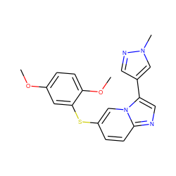 COc1ccc(OC)c(Sc2ccc3ncc(-c4cnn(C)c4)n3c2)c1 ZINC000299831378