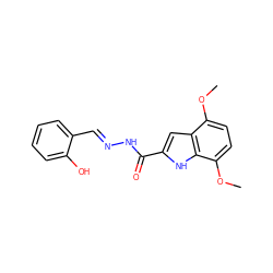 COc1ccc(OC)c2[nH]c(C(=O)N/N=C/c3ccccc3O)cc12 ZINC000002211813