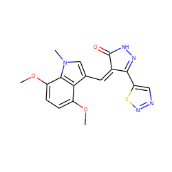 COc1ccc(OC)c2c1c(/C=C1\C(=O)NN=C1c1cnns1)cn2C ZINC000028955070