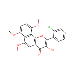 COc1ccc(OC)c2c1c(OC)cc1c(=O)c(O)c(-c3ccccc3Cl)oc12 ZINC000299857972