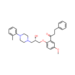 COc1ccc(OC[C@@H](O)CN2CCN(c3ccccc3C)CC2)c(C(=O)CCc2ccccc2)c1 ZINC000028604365