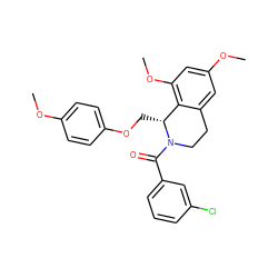 COc1ccc(OC[C@@H]2c3c(cc(OC)cc3OC)CCN2C(=O)c2cccc(Cl)c2)cc1 ZINC000096271991