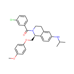 COc1ccc(OC[C@@H]2c3ccc(NC(C)C)cc3CCN2C(=O)c2cccc(Cl)c2)cc1 ZINC001772641895