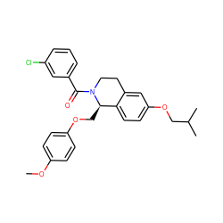 COc1ccc(OC[C@@H]2c3ccc(OCC(C)C)cc3CCN2C(=O)c2cccc(Cl)c2)cc1 ZINC001772575408