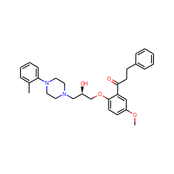 COc1ccc(OC[C@H](O)CN2CCN(c3ccccc3C)CC2)c(C(=O)CCc2ccccc2)c1 ZINC000028604366