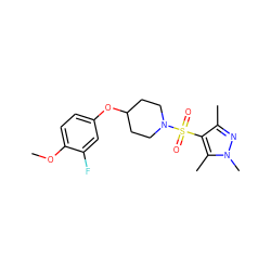 COc1ccc(OC2CCN(S(=O)(=O)c3c(C)nn(C)c3C)CC2)cc1F ZINC000207239384