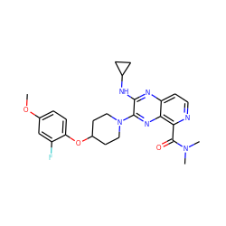 COc1ccc(OC2CCN(c3nc4c(C(=O)N(C)C)nccc4nc3NC3CC3)CC2)c(F)c1 ZINC000144344926