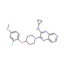 COc1ccc(OC2CCN(c3nc4ccncc4nc3NC3CC3)CC2)c(F)c1 ZINC000653665408