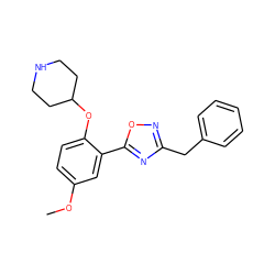 COc1ccc(OC2CCNCC2)c(-c2nc(Cc3ccccc3)no2)c1 ZINC000225206518