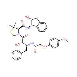 COc1ccc(OCC(=O)N[C@@H](Cc2ccccc2)[C@H](O)C(=O)N2CSC(C)(C)[C@H]2C(=O)N[C@H]2c3ccccc3C[C@H]2O)cc1 ZINC000044360060