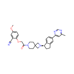 COc1ccc(OCC(=O)N2CCC3(CC2)CN([C@@H]2CCc4cc(-c5cc(C)ncn5)ccc42)C3)c(C#N)c1 ZINC000072317088