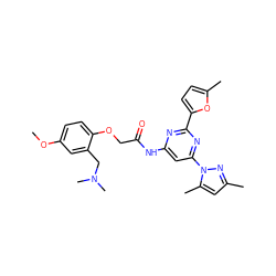 COc1ccc(OCC(=O)Nc2cc(-n3nc(C)cc3C)nc(-c3ccc(C)o3)n2)c(CN(C)C)c1 ZINC000029041696