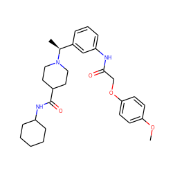 COc1ccc(OCC(=O)Nc2cccc([C@H](C)N3CCC(C(=O)NC4CCCCC4)CC3)c2)cc1 ZINC001772617618