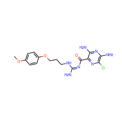 COc1ccc(OCCCN/C(N)=N\C(=O)c2nc(Cl)c(N)nc2N)cc1 ZINC000034613939