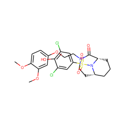 COc1ccc(OCCN2CC[C@H]3CCC[C@@H](C2=O)N3S(=O)(=O)c2cc(Cl)c(O)c(Cl)c2)cc1OC ZINC000095603292