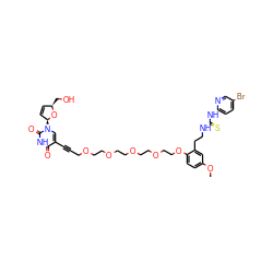 COc1ccc(OCCOCCOCCOCCOCC#Cc2cn([C@H]3C=C[C@@H](CO)O3)c(=O)[nH]c2=O)c(CCNC(=S)Nc2ccc(Br)cn2)c1 ZINC000096900503