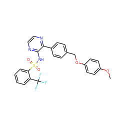 COc1ccc(OCc2ccc(-c3nccnc3NS(=O)(=O)c3ccccc3C(F)(F)F)cc2)cc1 ZINC000137231924
