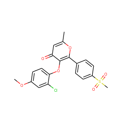 COc1ccc(Oc2c(-c3ccc(S(C)(=O)=O)cc3)oc(C)cc2=O)c(Cl)c1 ZINC000013581221