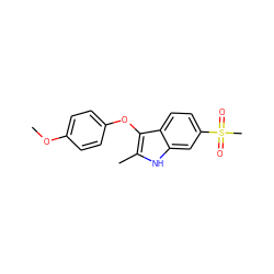 COc1ccc(Oc2c(C)[nH]c3cc(S(C)(=O)=O)ccc23)cc1 ZINC000028356771