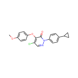 COc1ccc(Oc2c(Cl)cnn(-c3ccc(C4CC4)cc3)c2=O)cc1 ZINC000066122944