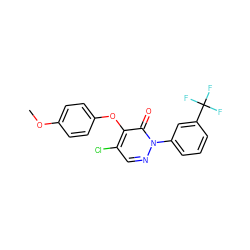 COc1ccc(Oc2c(Cl)cnn(-c3cccc(C(F)(F)F)c3)c2=O)cc1 ZINC000066128798