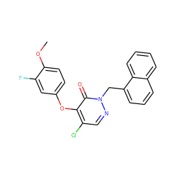 COc1ccc(Oc2c(Cl)cnn(Cc3cccc4ccccc34)c2=O)cc1F ZINC000073354359