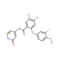 COc1ccc(Oc2cc(Cl)c(Cl)cc2C(=O)Nc2cc[nH]c(=O)c2)cc1F ZINC000143159511