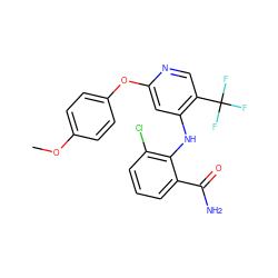 COc1ccc(Oc2cc(Nc3c(Cl)cccc3C(N)=O)c(C(F)(F)F)cn2)cc1 ZINC000073386585