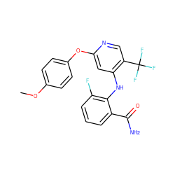 COc1ccc(Oc2cc(Nc3c(F)cccc3C(N)=O)c(C(F)(F)F)cn2)cc1 ZINC000073166624