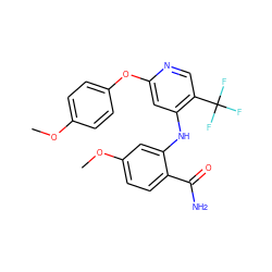 COc1ccc(Oc2cc(Nc3cc(OC)ccc3C(N)=O)c(C(F)(F)F)cn2)cc1 ZINC000073162774